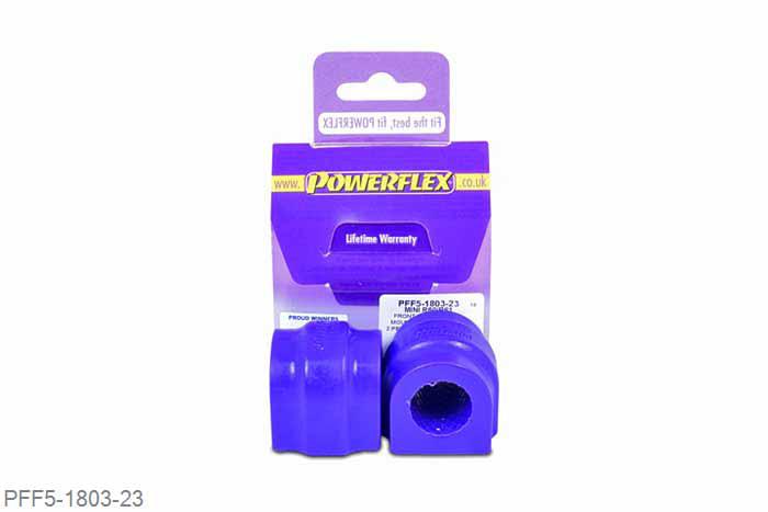 PFF5-1803-23, Mini Mini Countryman R60 2WD (2010-2015), Front Anti Roll Bar Mounting Bush - 23mm This part replaces OE number: 31309813412 and fits 23mm diameter anti roll bars on vehicles with sports suspension. For vehicles without sports suspension, please use PFF5-1803-22. 23mm, 2 stuk(s) benodigd  per auto, 2 stuk(s) in verpakking, prijs per set van 2 stuk(s)
