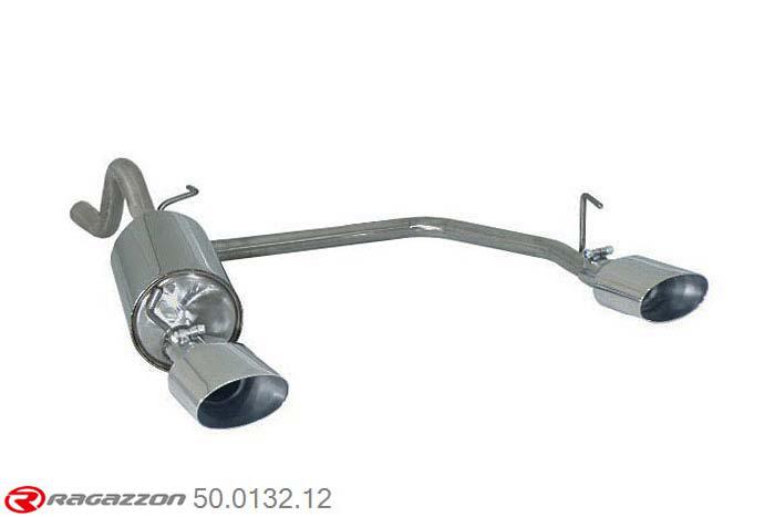 50.0132.12, Fiat Grande Punto + Punto Evo (typ199) 1.6 Multijet (88Kw) 2009- + EVO 1.6 Multijet (88kW) 10/2009-, Stainless steel rear silencer left-right each with oval Sport Line tail pipe 135x90 mm, inner input diameter 55mm with reduction to  50mm pipe outer diameter 50mm