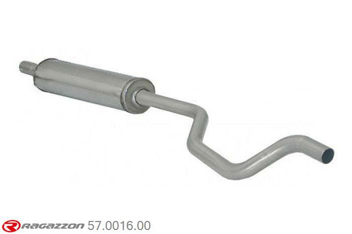 57.0016.00, Fiat Punto II (typ188) 1.2 (44kW) - 1.2 16V Sporting (59kW) 09/1999 - 05/2003, Stainless steel centre silencerCut of the original centre silencer towards the rear silencer. The installation on the original rear silencer requires a modification of the original coupling. inner input diameter 45mm with reduction to  42mm pipe outer diameter 45mm outer outlet diameter 42mm