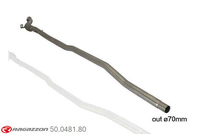 50.0481.80, Mini R60 Countryman ALL4 1.6 JCW (160kW) 2012-, Stainless steel flexible with centre pipe group N - Oversized exhaust pipe diameter 70 mmCut of the original centre silencer. For the installation on the original rear silencer is necessary to order a coupling, which is indicated in the catalogue. pipe outer diameter 70mm outer outlet diameter 70mm