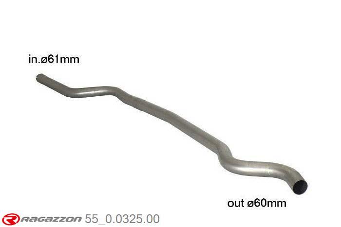 55.0325.00, BMW 1series  F20/F21 F20 114d (70kW - N47) 2011-, Stainless steel centre pipe (for Euro5) - 2nd stainless steel cat replacement pipe group N (for Euro6) - Oversized exhaust pipe diameter 60 mmCut of the original centre silencer towards the rear silencer. The installation on the original rear silencer requires a modification of the original coupling. inner input diameter 61mm pipe outer diameter 60mm outer outlet diameter 60mm