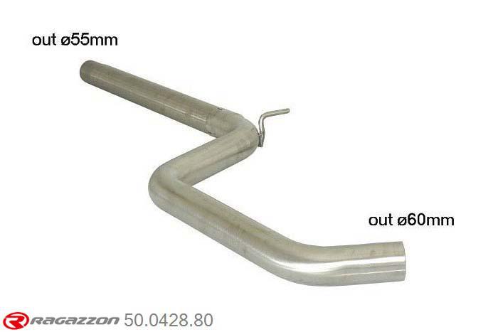 50.0428.80, VW Golf VII 2.0TDi GTD (135kW) 2012-, Stainless steel centre pipe group N - Oversized exhaust pipe diameter 60 mmCut of the original centre silencer. For the installation on the original rear silencer is necessary to order a coupling, which is indicated in the catalogue. outer input diameter 55mm pipe outer diameter 60mm outer outlet diameter 60mm