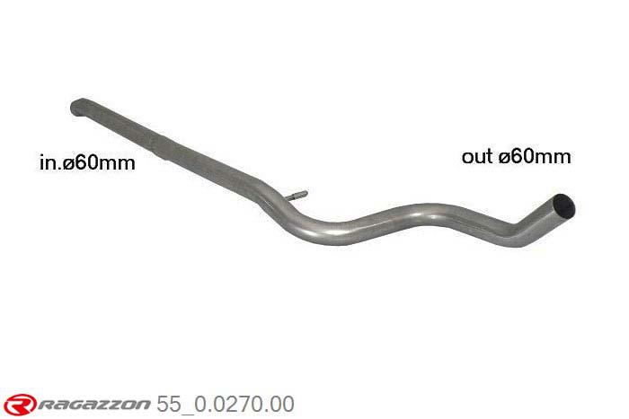 55.0270.00, Citroen DS3 1.6 Turbo THP (115kW) 03/2010-, Stainless steel centre pipe - Oversized exhaust pipe diameter 60 mmCut of the original centre silencer towards the flexible pipe and subsequent connection. Cut of the original centre silencer towards the original rear silencer. The installation on the original rear silencer requires a modification of the original coupling. inner input diameter 60mm pipe outer diameter 60mm outer outlet diameter 60mm