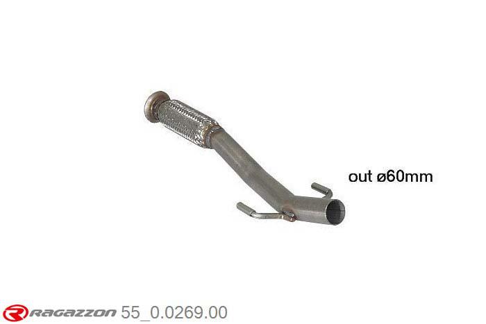 55.0269.00, Citroen DS3 1.6 Turbo THP (115kW) 03/2010-, Stainless steel front pipe with flexible - Oversized exhaust pipe diameter 60 mmCut of the original flexible pipe towards the centre silencer. The installation on the original centre silencer requires a modification of the original coupling. pipe outer diameter 60mm outer outlet diameter 60mm