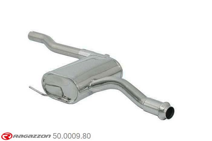 50.0009.80, Fiat Coupe (typ175) 2.0 20V (108/113kW) 1996-, Stainless steel centre silencerCut of the original centre silencer towards the rear silencer. The installation on the original rear silencer requires a modification of the original coupling. inner input diameter 55mm pipe outer diameter 54mm