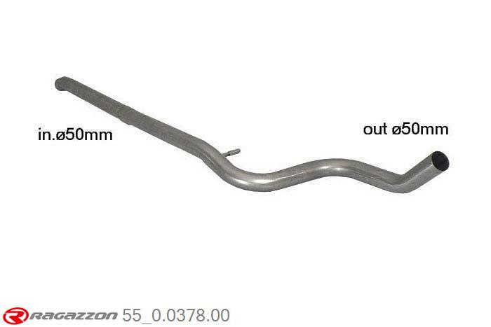 55.0378.00, Peugeot 208 1.4VTi (70kW) 2012-, Stainless steel centre pipe group N - Oversized exhaust pipe diameter 50 mmCut of the original centre silencer towards the flexible pipe and subsequent connection. Cut of the original centre silencer towards the original rear silencer. The installation on the original rear silencer requires a modification of the original coupling. inner input diameter 50mm pipe outer diameter 50mm outer outlet diameter 50mm