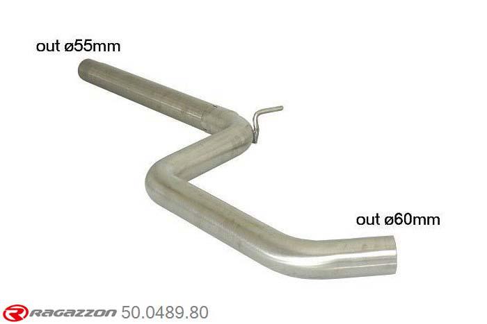 50.0489.80, Audi A3 (typ 8V) 2012- 1.4TFSI (92kW) 2013-, Stainless steel centre pipe group N - Oversized exhaust pipe diameter 60 mmCut of the original centre silencer. For the installation on the original rear silencer is necessary to order a coupling, which is indicated in the catalogue. outer input diameter 55mm pipe outer diameter 60mm outer outlet diameter 60mm