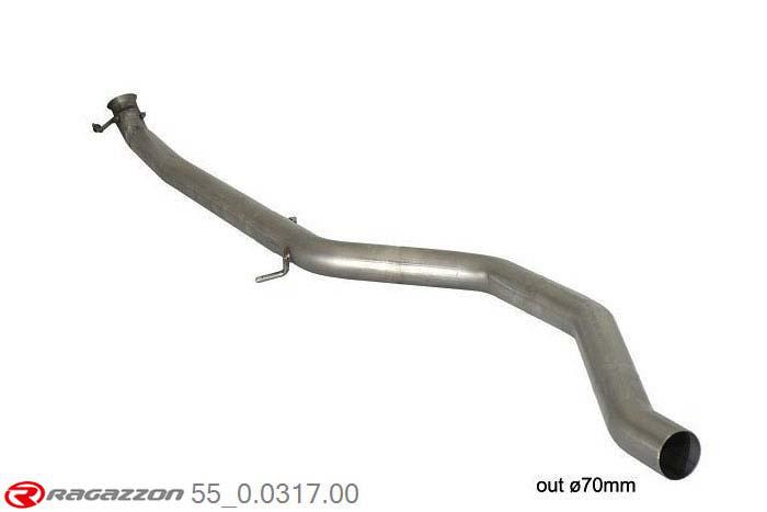 55.0317.00, Mercedes A-Class (W176) A250 (155kW) 2012-, Stainless steel centre pipe - Oversized exhaust pipe diameter 70 mmCut of the original centre silencer towards the rear silencer. The installation on the original rear silencer requires a modification of the original coupling. pipe outer diameter 70mm outer outlet diameter 70mm