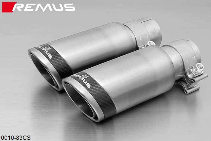 0010 83CS, BMW 3 Series E46 Sedan / Touring / Coupe 316i/318i, Remus Tail pipe set L/R consisting of 2 tail pipes round 84 mm Carbon Race