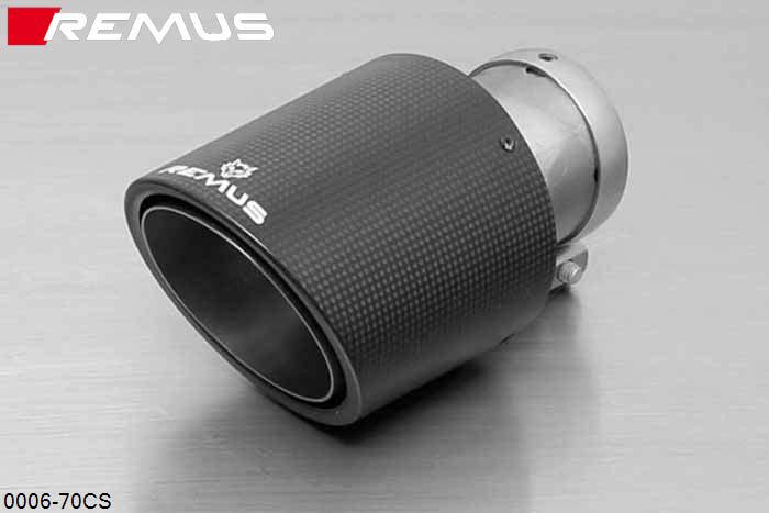 0006 70CS, Mini Cooper F55 (5 door), Year 2014- , 1.5l 100 kW, Remus 1 Carbon tail pipe round 102 mm angled, Titanium internals, with adjustable spherical clamp connection