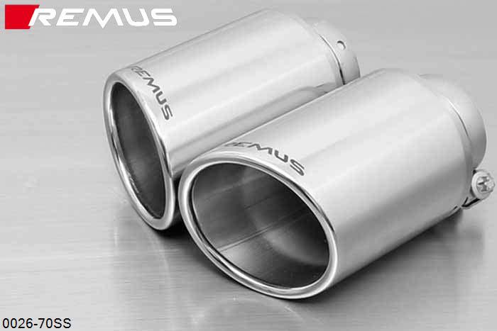 0026 70SS, Audi A5 Quattro Coupe, type 8T, Year 2007- , 3.2l V6 FSI 195 kW (CAL), Remus Tail pipe set L/R consisting of 2 tail pipes round 102 mm angled/angled, chromed, with adjustable spherical clamp connection