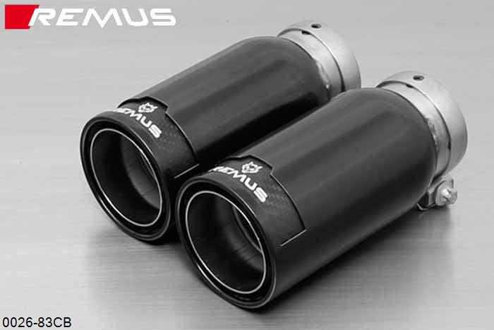 0026 83CB, BMW 3 Series E30, 3/1, Sedan / Touring / Coupe 320i / 325i with Cat, Remus Tail pipe set 2 tail pipes round 84 mm Street Race Black Chrome, with adjustable spherical clamp connection