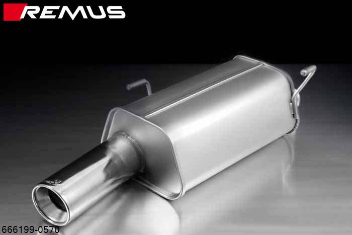 666199 0570, Peugeot 206 GTI, Type 2, 1999- , 2.0l GTI 16V 99 kW (RFR), 206 CC, Type 2, Year 2001- , 2.0l 100 kW (RFN), Remus Sport exhaust with 1 tail pipe round 102 mm
