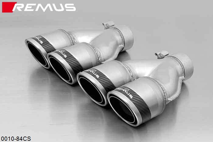 0010 84CS, BMW 3 Series E46 Sedan / Touring / Coupe 316i/318i, Remus Tail pipe set L/R consisting of 4 tail pipes round 84 mm Carbon Race