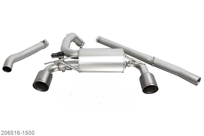 206516 1500, Ford Focus III RS, type DYB, Year 2016- , 2.3l 257 kW (YVDA), Remus Cat-back-system L/R (without tail pipes)with integrated valve, incl. EEC homologationOriginal tube round 70 mm, REMUS tube round 76 mmThe activation of the valve is carried out using the original actuator via the vehicle onboard electronics.