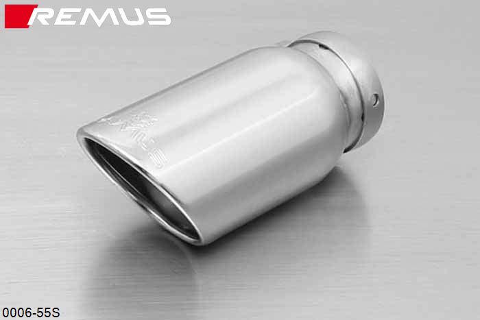 0006 55S, BMW 3 Series E30 Sedan / Touring / Coupe 316i/318i 1987-, Remus 1 tail pipe round 84 mm angled, chromed, with adjustable spherical clamp connection