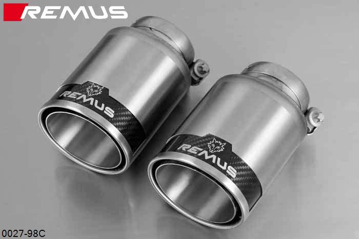 0027 98C, Porsche Boxster S Type 981, Year 2012- , 3.4l 232 kW (MA123), Boxster Type 981, Year 2012- , 2.7l 195 kW (MA122), Remus Tail pipe set L/R consisting of 2 tail pipes round 98 mm Street Race, short, with adjustable spherical clamp connection
