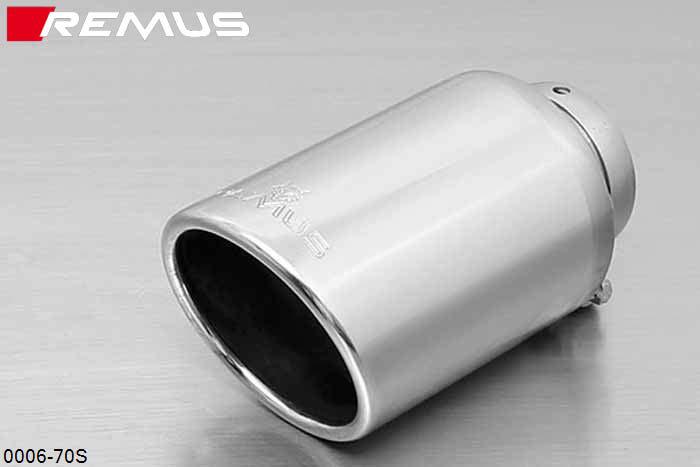 0006 70S, Mini Cooper F55 (5 door), Year 2014- , 1.5l 100 kW, Remus 1 tail pipe round 102 mm angled, chromed, with adjustable spherical clamp connection