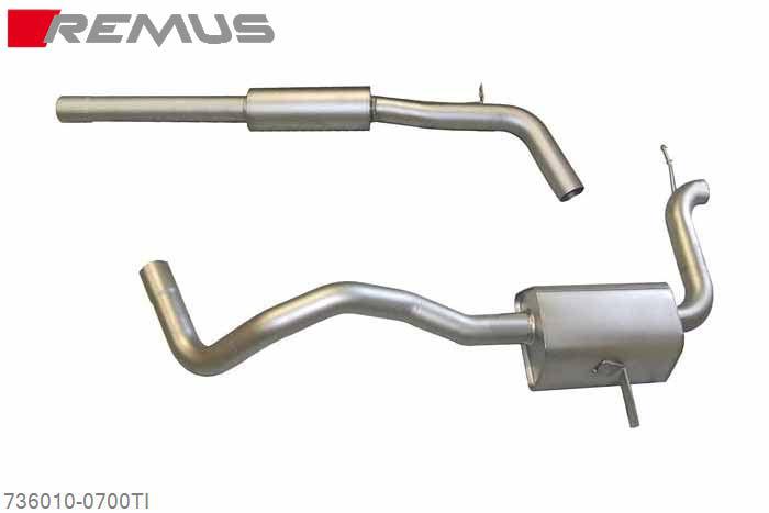 736010 0700TI, Renault Megane III RS Coupe, type Z, Year 2010- , 2.0l TCE 184 kW (F4RM8), Megane III RS Coupe, type Z, Year 2012, 2.0l 191 kW (F4RM8), 2.0l 195 kW (F4RM8), Remus Titanium sport exhaust centered, cat-back, incl. front silencer, fits in combination with the original rear skirt integrated tail pipe
