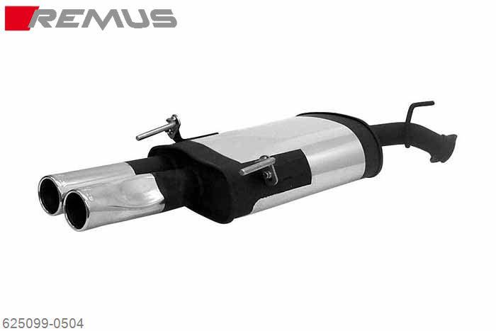 625099 0504, Opel Vectra B Fastback / Sedan / Caravan, Type J96, Type J96/KOMBI, 1996- , 1.6l 16V 74 kW, 1996- , 1.8l 16V 85 kW, 1996- , 1.8l 16V 92 kW, Year 2001- , 2.0l 16V 100 kW, 1996- , 2.2l 16V 108 kW, Year 2001- , 2.5l V6 125 kW, 1996- , 2.6l V6 125 kW, Year 2001- , I500 2.5l V6 143 kW, 1998- , 2.0l DI 16V 60 kW, OCT1996- , 2.0l TDI 16V 74 kW, OCT1997- , 2.0l DTI 16V 74 kW, 1999- , 2.2l DTI 16V 88 kW, Year 2001- , 2.2l DTI 16V 92 kW, Year 2001-, Remus Sport exhaust with 2 tail pipes round 76 mm, suitable in combination with a towbar!