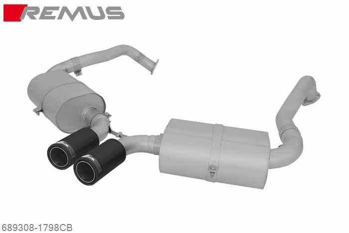 689308 1798CB, Porsche Boxster Facelift Type 987, Year 2009- , 2.9l 188 kW (MA120), Boxster S Facelift Type 987, Year 2009- , 3.4l 228 kW, Boxster S Black Edition Type 987, Year 2011- , 3.4l 235 kW, Remus RACING stainless steel sport exhaust system L/R, cat-back from front catalytic converters, no secondary catalytic converters, 2 satin black chromed stainless steel Street Race Black Chrome tips round 98 mm, without homologation