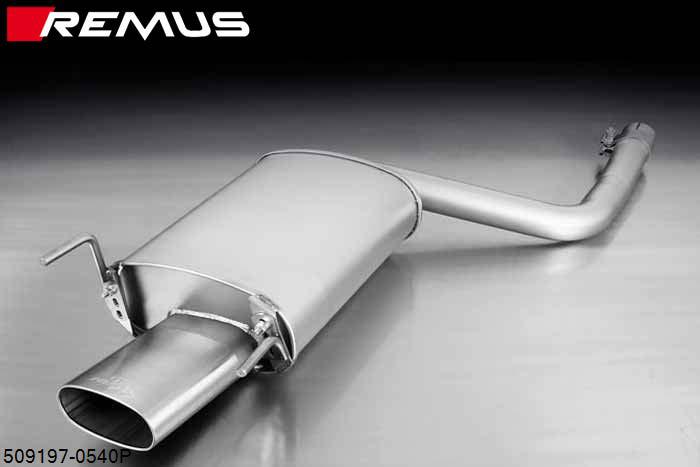 509197 0540P, Mercedes C-Class W202 Sedan and Estate, MAR1993- incl. Mod. 98, C180 89/90 kW, CYear 200 100/120 kW, C220 110 kW, CYear 200 Diesel 55 kW, C220 Diesel 70 kW, C250 Diesel 83/110 kW, C230 110 kW,, C230 compressor 142 kW, C240 V6 2.4l 125 kW, JUN1997- , C280 6 Zyl. 142 kW, C280 2.8l 145 kW, JUN1997-, Remus Sport exhaust with 1 tail pipe 140x72 mm mat polished