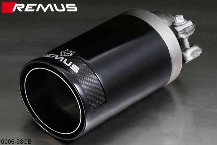 0006 98CB, Mini Cooper F55 (5 door), Year 2014- , 1.5l 100 kW, Remus 1 tail pipe round 98 mm Street Race Black Chrome, with adjustable spherical clamp connection