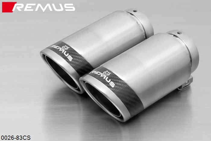 0026 83CS, Abarth Punto Evo Abarth, type 199, Year 2011- , 1.4l 120 kW, Remus Tail pipe set 2 tail pipes round 84 mm Carbon Race, with adjustable spherical clamp connection