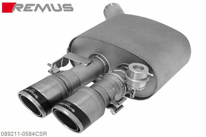089211 0584CSR, BMW M5 F10 Sedan, Year 2011- , 4.4l V8 412 kW (S63B44), Remus Sport exhaust right with 2 tail pipe round 84 mm Carbon Race, with vacuum operated valve, incl. EEC homologationThe valve position is vacuum controlled via the onboard electronics.