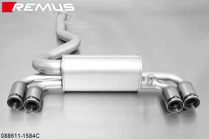 088611 1584C, BMW 1 Series M Coupe E82, type M-V, Year 2011- , 3.0l 250 kW (AAU), Remus Sport exhaust centered L/R, with 4 tail pipes round 84 mm Street Race