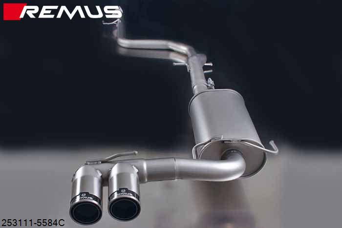 253111 5584C, Honda CR-Z, Facelift, type ZF1, Year 2013- , 1.5l Hybrid 89 kW (+ 13 kW E-Motor) (LEA3), Remus Cat-Back connection tube (instead of front silencer) and sport exhaust centered with 2 tail pipes round 84 mm Street Race