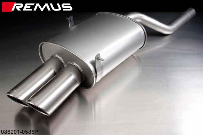 086201 0586P, BMW 3 Series E46 Sedan / Touring / Coupe 316i/318i, Remus Sport exhaust with 2 tail pipes round 84 mm angled mat polished