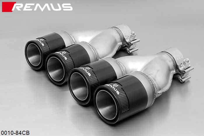 0010 84CB, BMW 3 Series E46 Sedan / Touring / Coupe 316i/318i, Remus Tail pipe set L/R consisting of 4 tail pipes round 84 mm Street Race Black Chrome