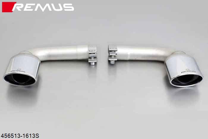 456513 1613S, Mazda 3 Sport, Hatchback, 5 door, type BM, Year 2013- , 1.5i 74 kW (P5), 2.0i 88/121 kW (PE), 2.2l CD 110 kW (SH), Remus Tail pipe set L/R consisting of 2 tail pipes 120x74 mm angled