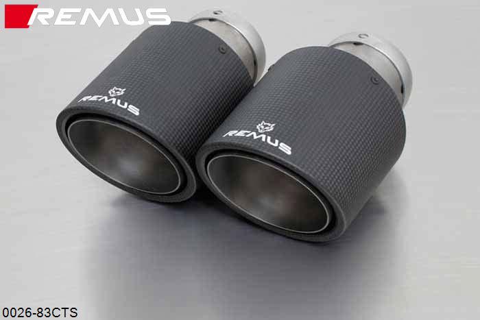 0026 83CTS, Audi A4 B8 Quattro Sedan and Avant, type 8K, Year 2010- , 2.0l TFSI 155 kW (CDNC), Remus Tail pipe set 2 Carbon tail pipes round 84 mm angled, Titanium internals, with adjustable spherical clamp connection