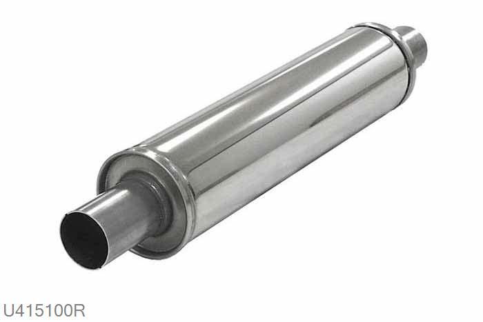 U415100R, demper Midi rond 100mm, Lengte 417mm, 50,8mm (2 inch), RVS, Simons, 50,8mm (2 inch) binnendiameter, klem verbinding (wordt geleverd zonder klem)