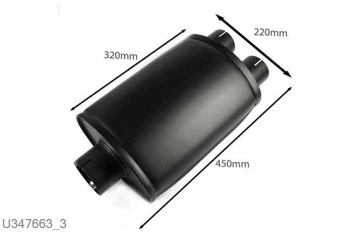 U347663, demper Split ovaal 140/220, Lengte 320mm, 76mm (3 inch), Staal, Simons, Universeel, 76mm (3 inch) binnendiameter, klem verbinding (wordt geleverd zonder klem)