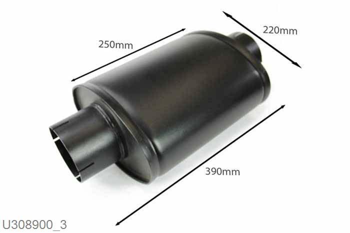 U308900, demper Grandotight ovaal 140/220, Lengte 250mm, 90mm (3,5 inch), Staal, Simons, Universeel, 90mm (3,5 inch) binnendiameter, klem verbinding (wordt geleverd zonder klem)