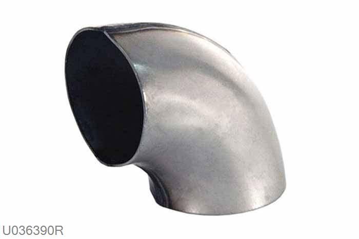U036390R, 90 graden knik, 63,5mm (2,5 inch), RVS, Simons, Buitendiameter 63,5mm (2,5 inch), aan een kant opgetrompt naar 63,5mm (2,5 inch) binnendiameter