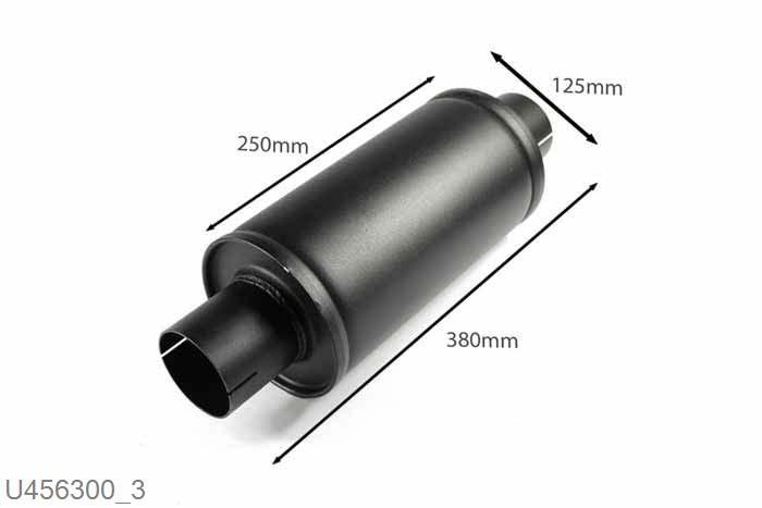 U456300, demper Handy rond 125, Lengte 250mm, 63,5mm (2,5 inch), Staal, Universeel, Simons, 63,5mm (2,5 inch) binnendiameter, klem verbinding (wordt geleverd zonder klem)