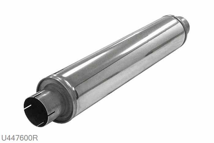 U447600R, demper Turbex rond 125, Lengte 625mm, 76mm (3 inch), RVS, Simons, 76mm (3 inch) binnendiameter, klem verbinding (wordt geleverd zonder klem)