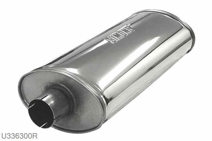 U336300R, demper Heavy ovaal 140/220, Lengte 500mm, 63,5mm (2,5 inch), RVS, Simons, 63,5mm (2,5 inch) binnendiameter, klem verbinding (wordt geleverd zonder klem)