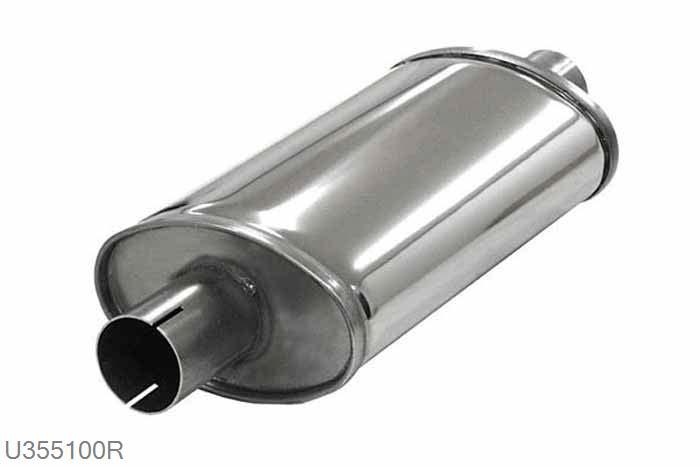 U355100R, demper Small ovaal 100/165, Lengte 315mm, 50,8mm (2 inch), RVS, Simons, 50,8mm (2 inch) binnendiameter, klem verbinding (wordt geleverd zonder klem)