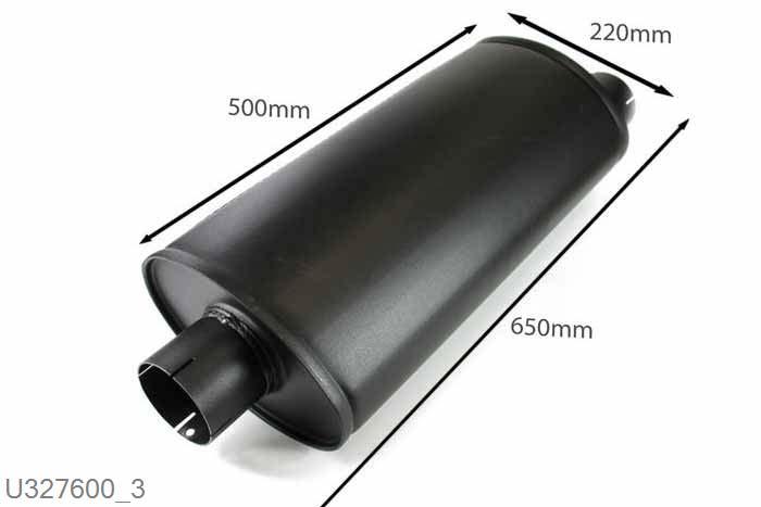 U327600, demper Turbo ovaal 140/220, Lengte 500mm, 76mm (3 inch), Staal, Simons, Universeel, 76mm (3 inch) binnendiameter, klem verbinding (wordt geleverd zonder klem)