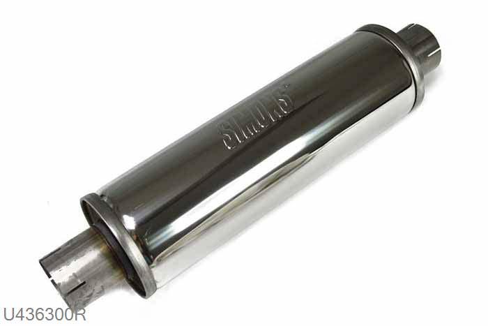 U436300R, demper Slim rond 125, Lengte 420mm, 63,5mm (2,5 inch), RVS, Simons, 63,5mm (2,5 inch) binnendiameter, klem verbinding (wordt geleverd zonder klem)