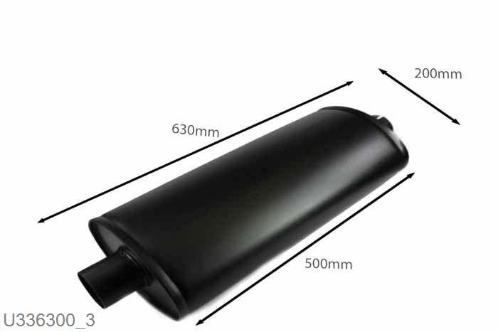 U336300, demper Heavy ovaal 140/220, Lengte 500mm, 63,5mm (2,5 inch), Staal, Universeel, Simons, 63,5mm (2,5 inch) binnendiameter, klem verbinding (wordt geleverd zonder klem)