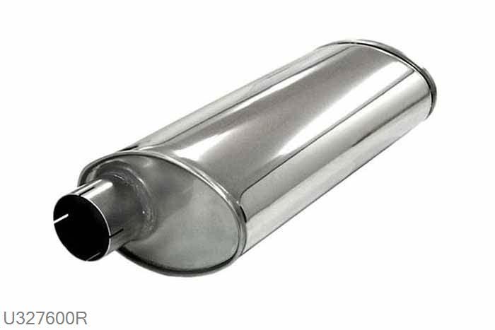 U327600R, demper Turbo ovaal 140/220, Lengte 500mm, 76mm (3 inch), RVS, Simons, 76mm (3 inch) binnendiameter, klem verbinding (wordt geleverd zonder klem)