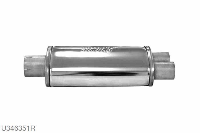 U346351R, demper Split ovaal 115/185mm, Lengte 320mm, 63,5mm (2,5 inch), RVS, Simons, 63,5mm (2,5 inch) binnendiameter, klem verbinding (wordt geleverd zonder klem)