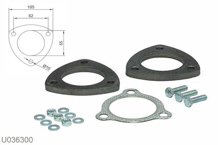 U036300, 3-gaats flens met pakking, 63,5mm (2,5 inch), Staal, Universeel, Simons, 63,5mm (2,5 inch) binnendiameter, klem verbinding (wordt geleverd zonder klem)