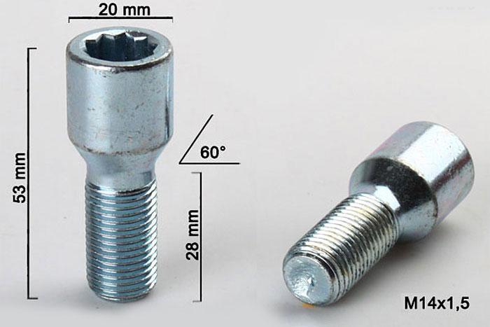 20 wielbouten, kegelband, zilver, M12 x 1,25, 22 mm (zwart, 22 mm (korte kop